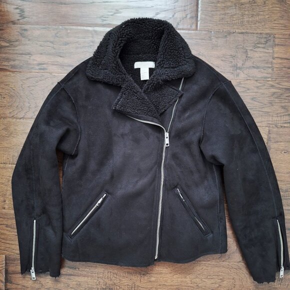 H&M Black Faux Suede Jacket with Sherpa Lining - Picture 8 of 9